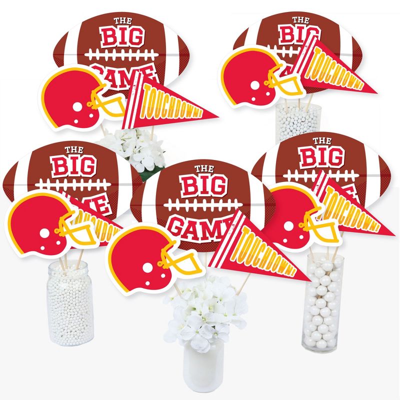 Big Dot of Happiness The Big Game - Red and Yellow - Football Party Centerpiece Sticks - Table Toppers - Set of 15, 1 of 9