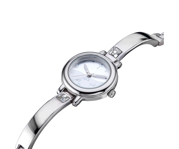 Women's Bangle Bracelet Watch with Cross on Dial - Silver