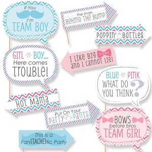 Big Dot of Happiness Funny Chevron Gender Reveal - Baby Shower Photo Booth Props Kit - 10 Piece - 1 of 4