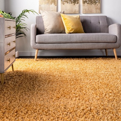 Sunny Bliss 63" Round Solid Yellow Shag Area Rug