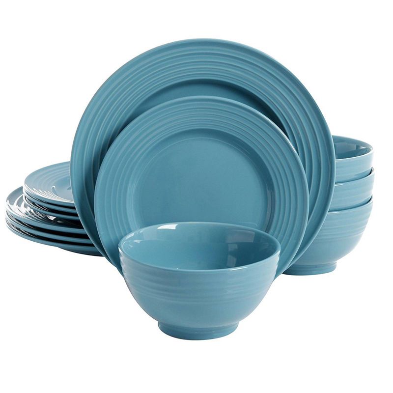 Gibson Home 12pc Stoneware Plaza Cafe Dinnerware Set Turquoise, 1 of 5