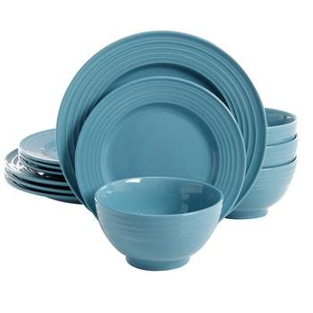 Gibson Home 12pc Stoneware Plaza Cafe Dinnerware Set Turquoise