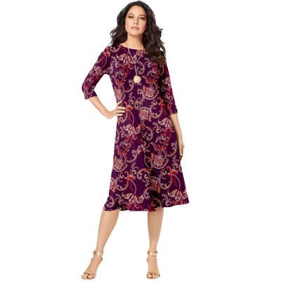 Roaman's Women's Plus Size Petite Ultrasmooth Fabric Boatneck Swing Dress