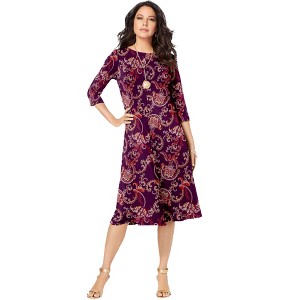 Roaman's Women's Plus Size Petite Ultrasmooth Fabric Boatneck Swing Dress - 1 of 4