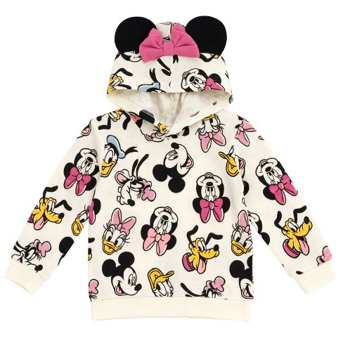 Disney Mickey Mouse Goofy Donald Duck Toddler Girls Fleece Pullover Hoodie  White / Bow 4T