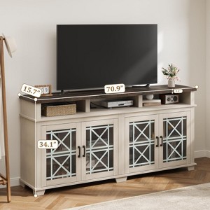 Jojoka Farmhouse TV Stand for 80 inch,Mid Century Modern Entertainment Center with LED Lights and Storage - 1 of 4