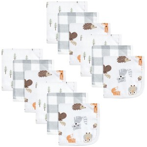 Hudson Baby Infant Boy Cotton Muslin Washcloths, Woodland, One Size - 1 of 4