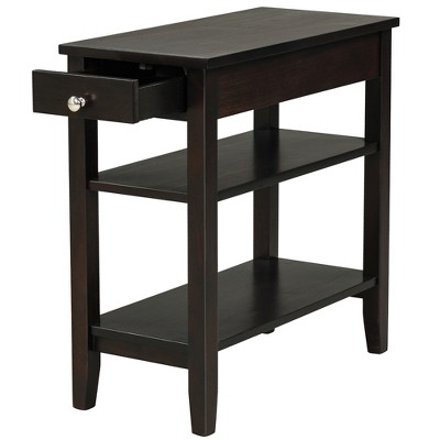 Espresso Brown 3-Tier Wood Side End Table with Drawer
