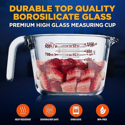 NutriChef 34.48 oz Clear Glass Measuring Cup with Handle