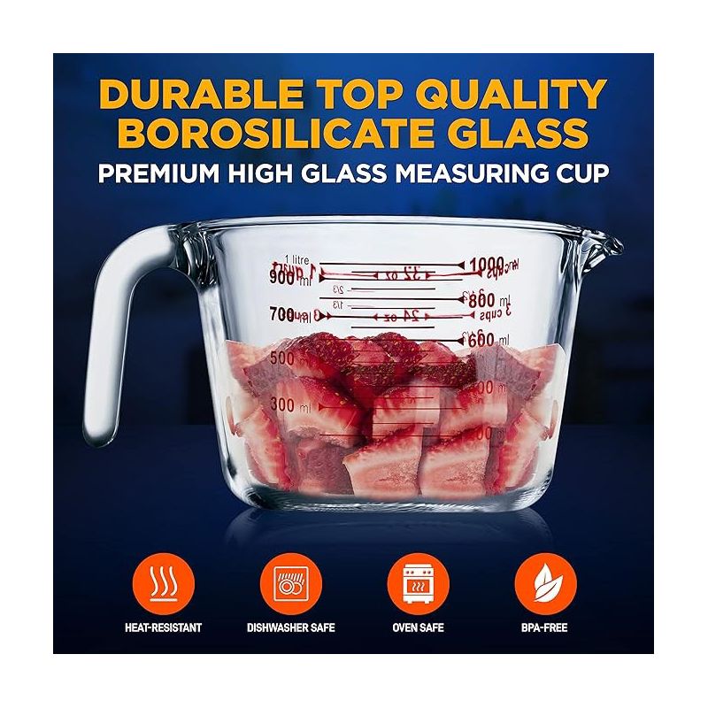 NutriChef Glass Precision: Elevate Your Culinary Game with our Borosilicate Measuring Cup, Microwave and Freezer, Oven and Dishwasher Safe, 3 of 7