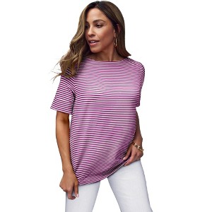 Jessica London Women's Plus Size Stretch Cotton Cuff Tee - 1 of 4