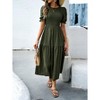 Women's Summer Crew Neck Short Sleeve Smocked Midi Dress Casual Elastic Waist Tiered A Line Maxi Dress - 2 of 4