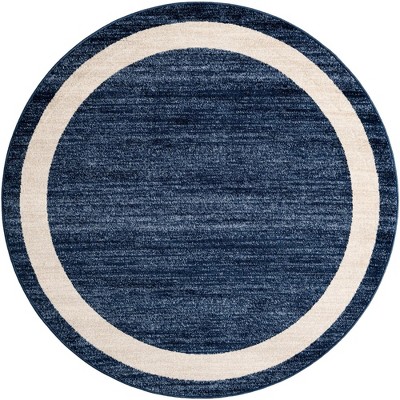 Navy Blue and Ivory Round Tufted Synthetic Area Rug