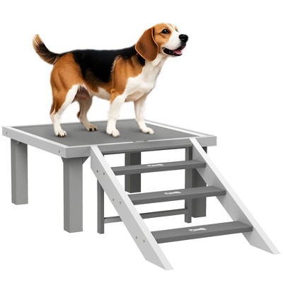 PawHut Wooden Dog Training Place Board, Dog Training Platform with Ladder for Small and Medium Dogs, Pet Agility System for Indoor Outdoor, Gray