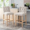 31" Fabric Wingback Counter Stools Set of 2 with Button-Tufted Back, Nailhead Accents, and Rubberwood Frame for Kitchen Island - 4 of 4