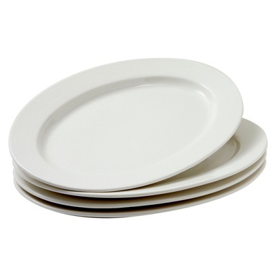 Juvale Set of 4 Oval Serving Tray Platters, White Porcelain Dinner Plates for Appetizers, 14 x 10 Inches