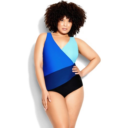 AVENUE | Women's Plus Size Spliced 1 Piece - cobalt - 32W