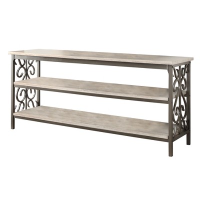 62" Faux Marble and Metal TV Stand with 2 Fixed Shelves and Black Metal Finish for Living Room and Bedroom