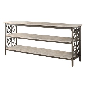 62" Faux Marble and Metal TV Stand with 2 Fixed Shelves and Black Metal Finish for Living Room and Bedroom - 1 of 4