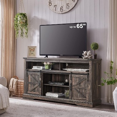 TV Stand for 65 inch TV 33 Tall Farmhouse Entertainment Center with Sliding Barn Door Wood TV Consoles for Living Room Black