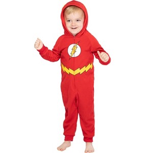 DC Comics Toddler Kids Superhero Character Hooded Union Suit Footless Pajamas - 1 of 4