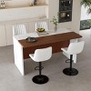 Modern Black Kitchen Island Dining Table with LED Lights and 2 Brown Bar Stools, Faux Marble Counter Height Set for Eat-in Kitchen-3irtyhousy - 2 of 4