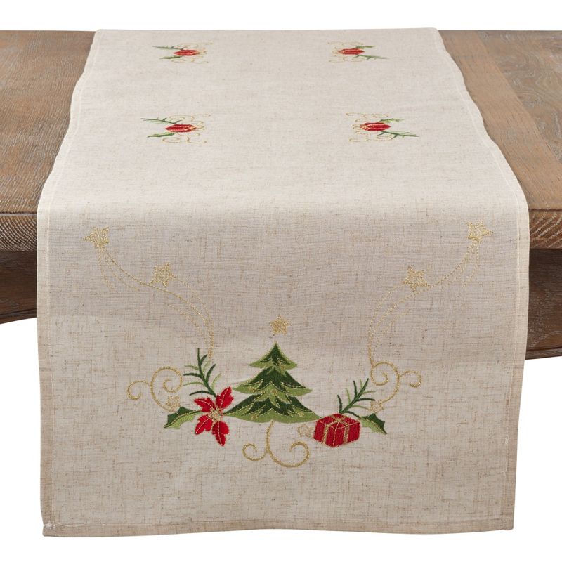 Saro Lifestyle Table Runner With Embroidered Christmas Design, 2 of 4