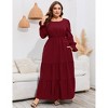 Plus Size Casual Dress for Women Long Sleeve Round Neck Dress Double Layer Hem Comfortable Maxi Dress with Pockets - 4 of 4