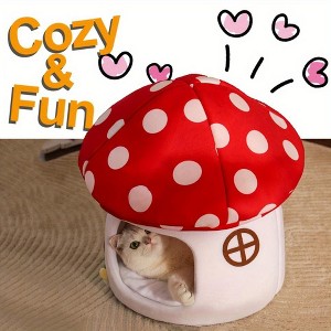 Comfortable Mushroom Cat House - Warm Pet Bed for All Seasons, Semi-enclosed, Classic Style, Easy Assembly, Suitable for all cats - 1 of 4