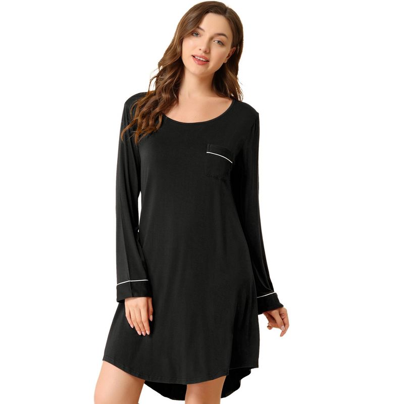 Allegra K Women's Soft Long Sleeve Mini Lounge Dress Nightgown, 1 of 7