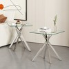 Dolonm 17.72" Square Clear Tempered Glass End Table,Stylish Design with Silver Chrome Plated Metal Legs, 2 pcs - 2 of 4