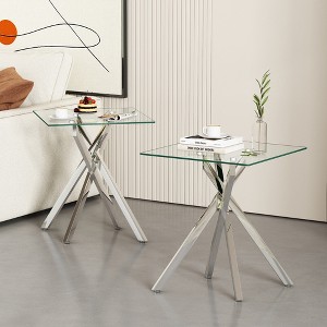 Dolonm 17.72" Square Tempered Glass End Table with Metal Legs, Set of 2, Modern Living Room Side Tables - 1 of 4
