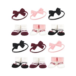 Hudson Baby Infant Girl 12Pc Headband and Socks Giftset, Burgundy Black, One Size - 1 of 2