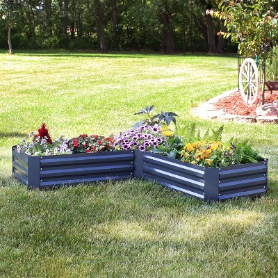 Dark Gray Galvanized Steel L-Shaped Raised Garden Bed
