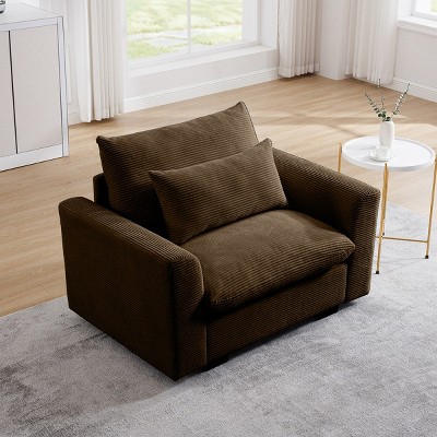 Single Recliner Sofa,Corduroy Deep Seat Single Sofa With Waist Pillow,Deep Seat Couch,Recliner Sofa For Living Room,Apartment-Cuddlewood