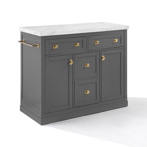 Crosley 42" Claire Kitchen Island Gray/White Marble: Storage, Faux Marble Top, Towel Bar, Hardwood - 1 of 4