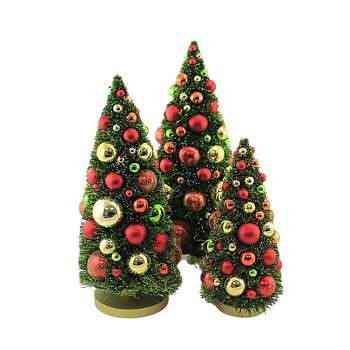 Cody Foster 16.5 Inch Spire Tree Red Set/3 Christmas Ornaments Decorated Bottle Brush Trees