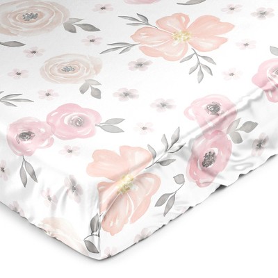 Sweet Jojo Designs Girl Satin Fitted Crib Sheet Watercolor Floral Blush ...