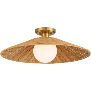 Possini Euro Design Possini Euro Gavin 22 3/4"W Brass and Rattan Ceiling Light - 1 of 4