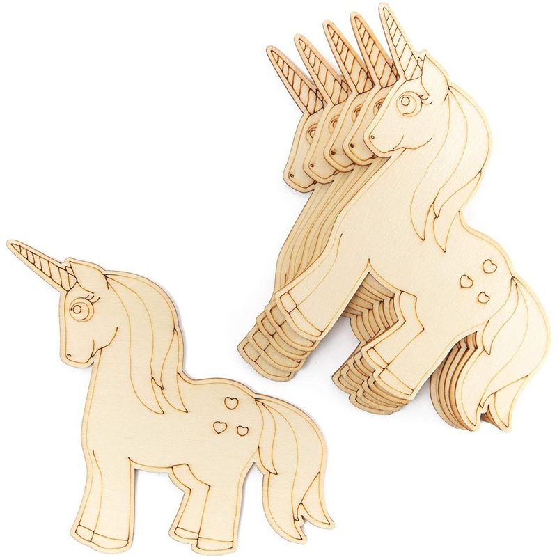 Bright Creations 24 Pieces Unfinished Wood Cutouts for Crafts, Wooden Unicorn Rainbow for Home Decor, Party Decorations, 3.8 x 5.5 in, 4 of 8
