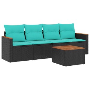 vidaXL 5 Piece Patio Sofa Set with Cushions Black Poly Rattan - 1 of 4