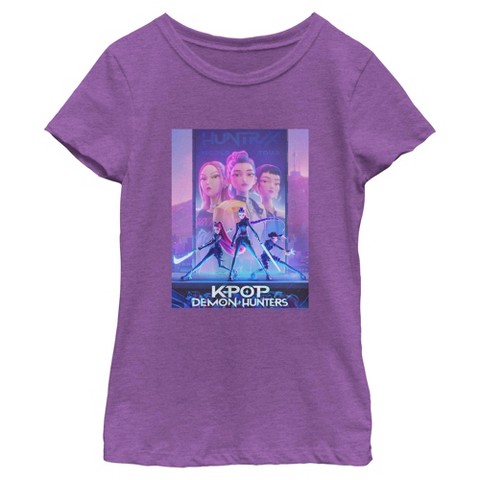 KPop Demon Hunters Girls' KPop Demon Hunters HUNTR/X World Tour Poster T Shirt - Purple Berry - Medium
