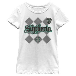 Girl's Harry Potter Slytherin Argyle Print T-Shirt - 1 of 4