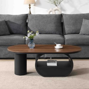 Sapphtopaz 47.24" Modern Oval Coffee Table with Storage Drawer & Shelf Coffee Bar with Faux Marble Top Metal Center Table for Living Room - 1 of 4