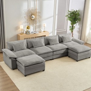 Mjkone 156'' Oversized Modular Sectional Sofa, U-Shaped Couch with 2 Ottomans, 6-Seat Chenille Upholstered Deep Seat Sofa - 1 of 4
