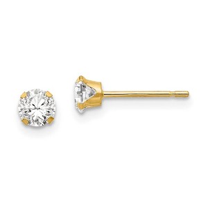 Black Bow Jewelry Kids 4mm Round Cubic Zirconia Stud Earrings in 14k Yellow Gold - 1 of 4