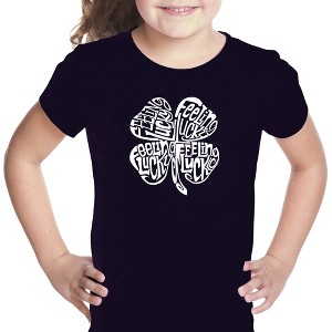 LA Pop Art Girl's Word Art T-shirt - Feeling Lucky - 1 of 4