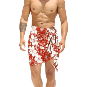 LA LEELA Men's Pareo Sarong Beach Mini Aloha Wrap One Size Floral Red - 1 of 4