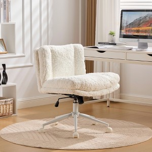 ORRD Violet Faux Fur Office & Vanity Chair with Wide Seat & Swivel Metal Base - 1 of 4