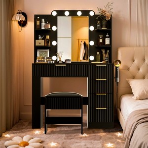 Buenhomino Makeup Vanity Desk with Mirror & Lights, Modern Vanity Table with Charging Station & Cushioned Stool, Bedroom Dressing Table Set - 1 of 4